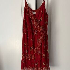 Xhilaration Red Floral Wrap Midi Dress - Women